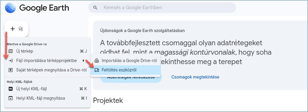 Google Earth KMZ import - feltöltés