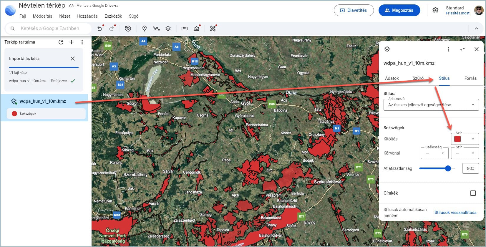 Google Earth - KMZ színét érdemes átállítani